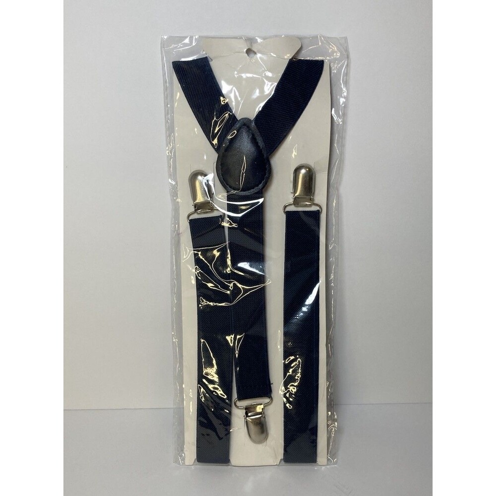 Boys Navy Blue Adjustable Clip Suspenders Elastic One Size